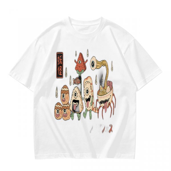 Olive T-Shirt with Japanese Food Monster Yokai Art Print
