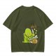 Olive Green T-Shirt With Cute Green Creature Preparing Peas Graphic