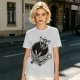 Olive T-shirt with skeleton relaxing in coffee cup graphic