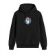 Black hoodie with circular yeti graphic and North Pole themed print
