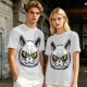 Olive T-Shirt With Angry White Cat Face Graphic