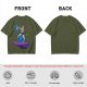 Olive T-shirt with Art Print of Girl Holding Blue Creature on Floating Rock
