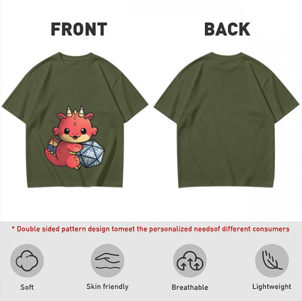 Cute Red Dragon Holding D20 Dice Graphic T-Shirt