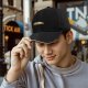Black Baseball Cap with Sleeping Pug Graphic Design
