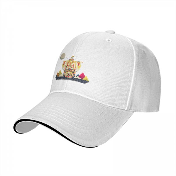 Black Baseball Cap With Colorful Ship And Mountain Graphic Print