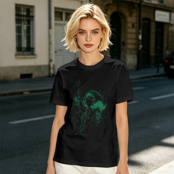 Olive Green T-Shirt With Legendary Hero Ink Splatter Art