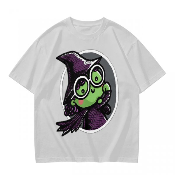 Olive T-Shirt With Cute Green Witch Wearing Glasses Graphic