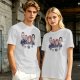 Olive T-shirt with Cartoon Group of Four People and Bowls Print