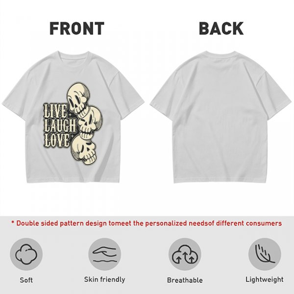 Olive Graphic T-Shirt with Live Laugh Love and Stacked Skulls