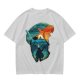 Olive green t-shirt with fantasy warrior silhouette graphic