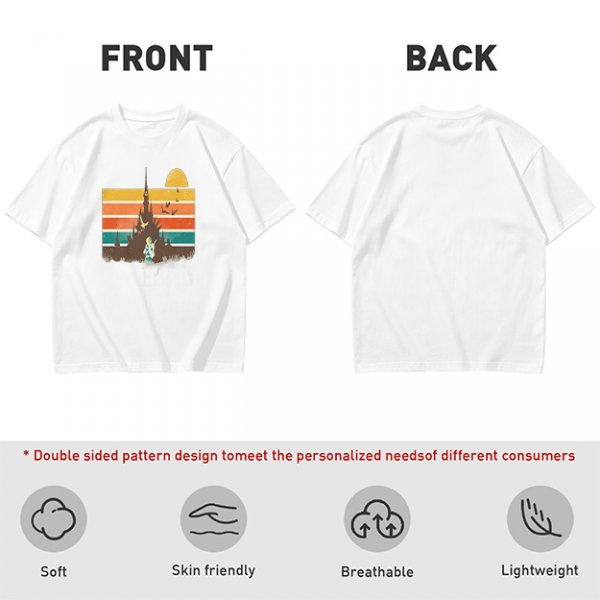 Olive T-Shirt With Retro Sunset Fantasy Castle Graphic