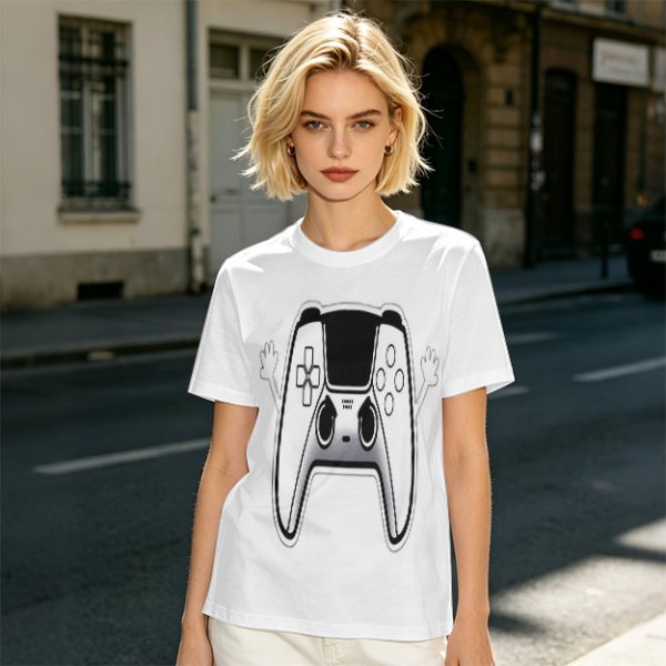Olive T-Shirt With Cartoon Game Controller Graphic