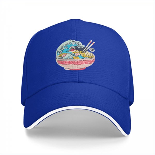 Black Baseball Cap with Great Wave Ramen Bowl Graphic