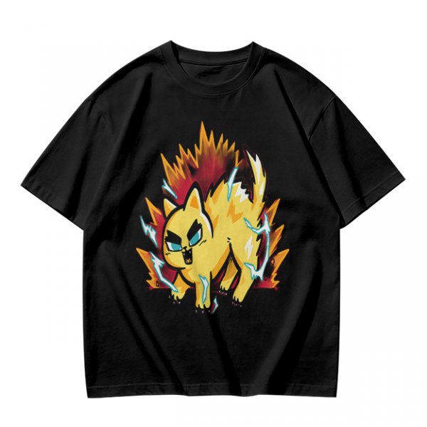Olive T-Shirt With Super Saiyan Style Electric Cat Graphic