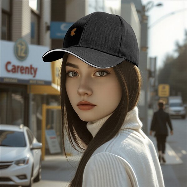 Black Baseball Cap With Retro Pac-Man Graphic Design