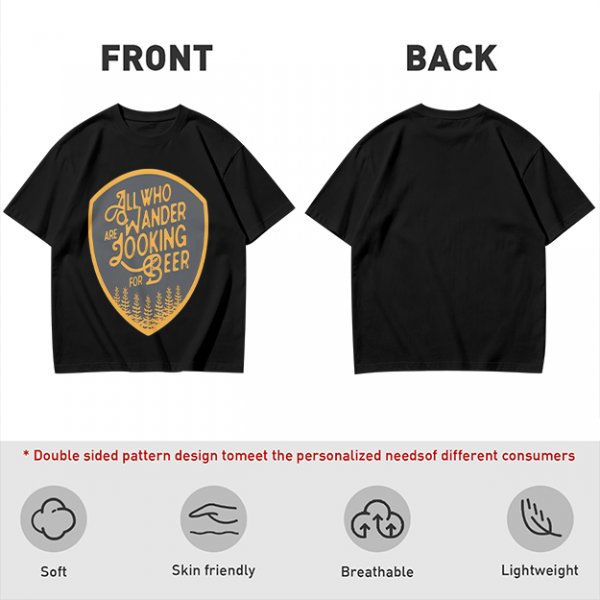 Olive T-Shirt With 'All Who Wander Are Looking For Beer' Graphic