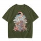 Olive T-Shirt With Whimsical Cat Crescent Moon Artwork