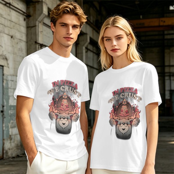 Olive T-Shirt With 'In Pizza We Crust' Pizza Dog Graphic