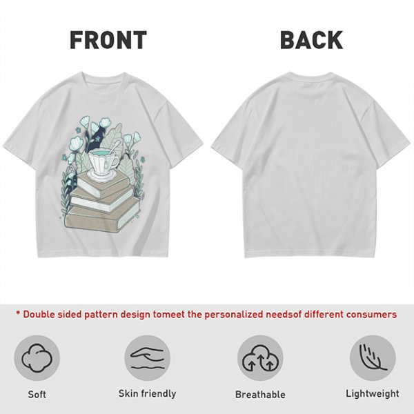 Olive T-Shirt With Stacked Books Teacup Floral Print