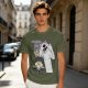 Olive graphic tee with Wednesday and Enid cartoon wolf design