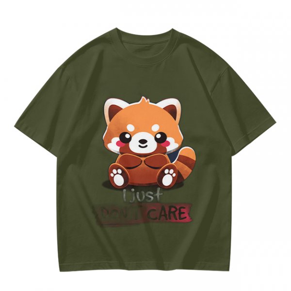 Olive T-Shirt with Cute Red Panda and I Just Don't Care Print