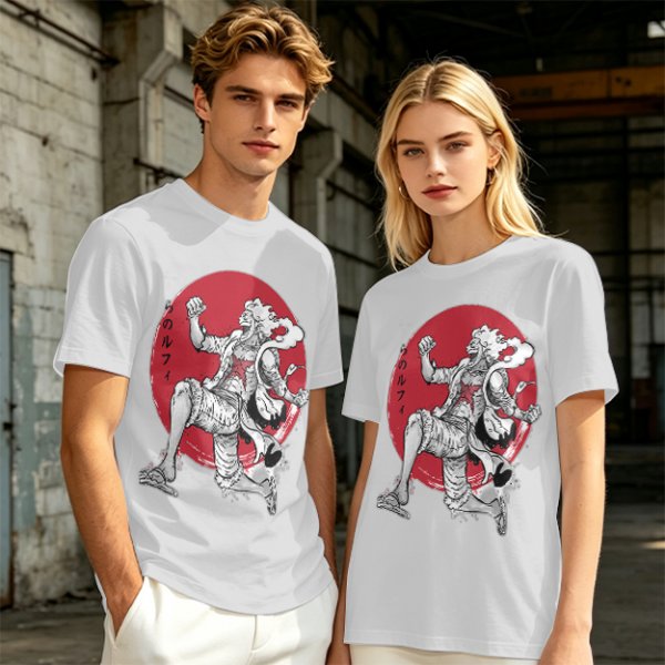 Olive T-shirt with Luffy Gear 5 Sun God Nika Anime Print