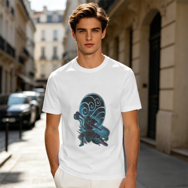 Olive T-shirt with Anime Water Bender Warrior Graphic Print