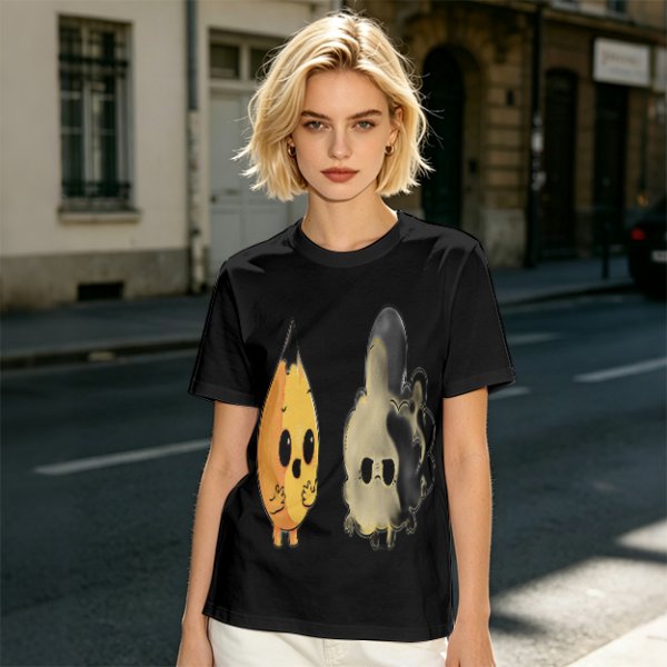 Olive T-Shirt With Surprised Flame and Burnt Ghost Character Art