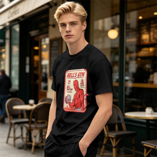 Olive T-shirt with Hell's Gym Devil Lifting Dumbbell Graphic