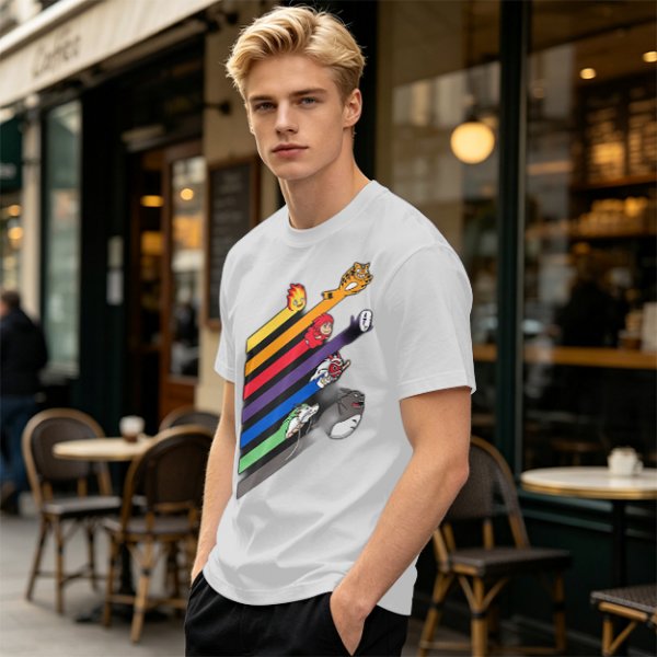Studio Ghibli Characters Rainbow Stripe Graphic T-Shirt