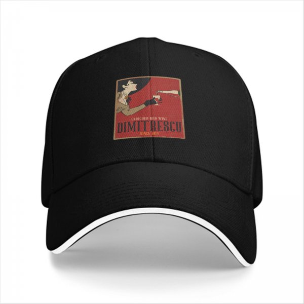 Black Baseball Cap With Vintage Wine Lady Graphic Print