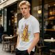 Olive T-Shirt With Cool Cat Lounging On Beach Chair Holding Drink