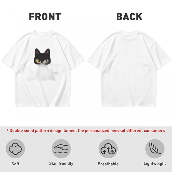 Olive Green T-Shirt With Black Cat Head Graphic Print