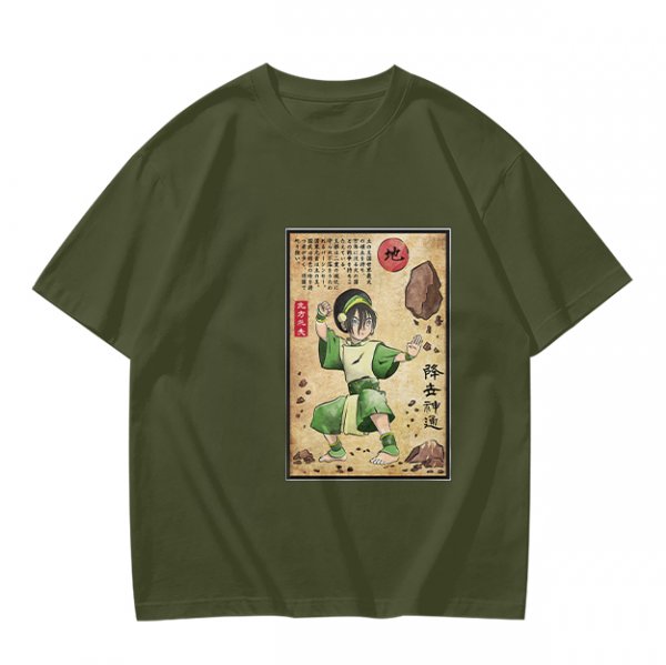 Olive T-shirt with Earthbender Character Vintage Art Print