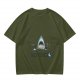 Olive T-shirt with Shark Holding Candy Cane and No Tricks Text