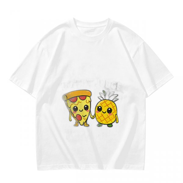 Olive T-Shirt with Cute Pizza and Pineapple Holding Hands Print