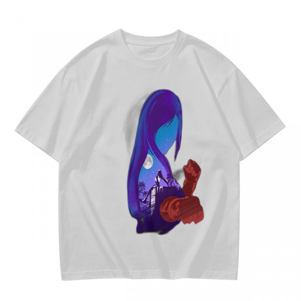 Olive T-Shirt With Purple Haired Figure Night Scene Print