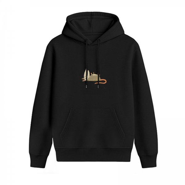 Black Hoodie With Cute Mouse Graphic Print