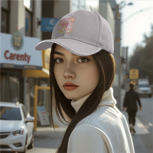 Black Baseball Cap With Pastel Cucumber Themed Graphic Print