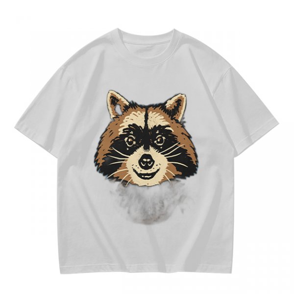 Olive Green T-Shirt With Smiling Raccoon Graphic Print