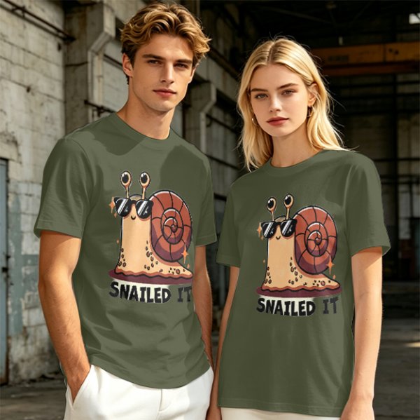 Olive T-Shirt With Cool Snail Wearing Sunglasses 'Snailed It' Print