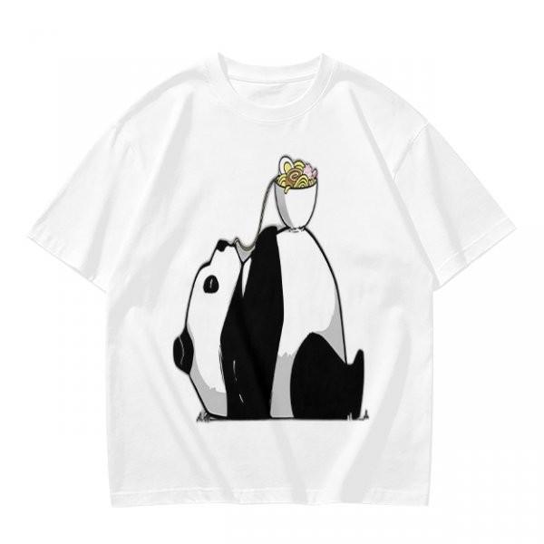 Olive T-Shirt With Panda Balancing Ramen Bowl Print