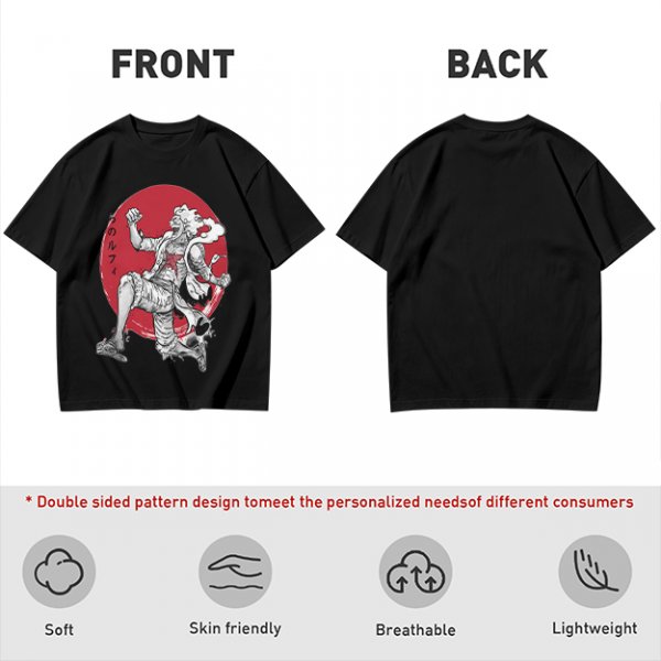 Olive T-shirt with Luffy Gear 5 Sun God Nika Anime Print