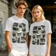 Olive Green T-Shirt With Playful Black Cats In Kitchenware Print