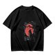 Olive T-Shirt with Black Cat and Red Moon Gothic Art Print