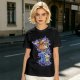 Olive green t-shirt with cartoon characters in cosplay graphic