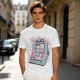 Olive green graphic t-shirt with cute handheld game kitchen art