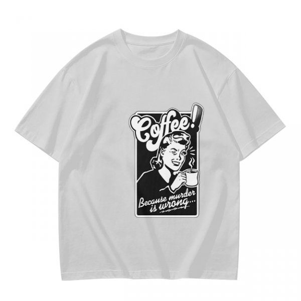 Olive T-Shirt with Retro Coffee Murder Pun Graphic