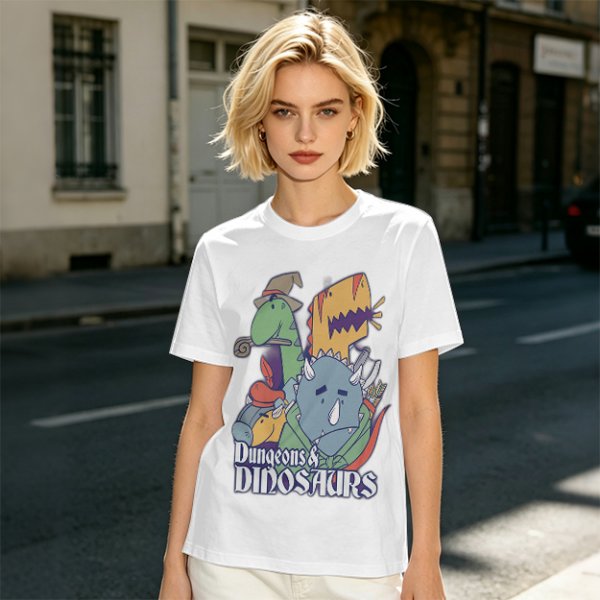 Olive Dungeons & Dinosaurs Graphic T-Shirt with Fantasy Dinosaur Art