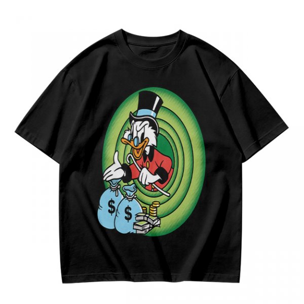 Olive T-Shirt Featuring Scrooge McDuck with Money Bags and Coins